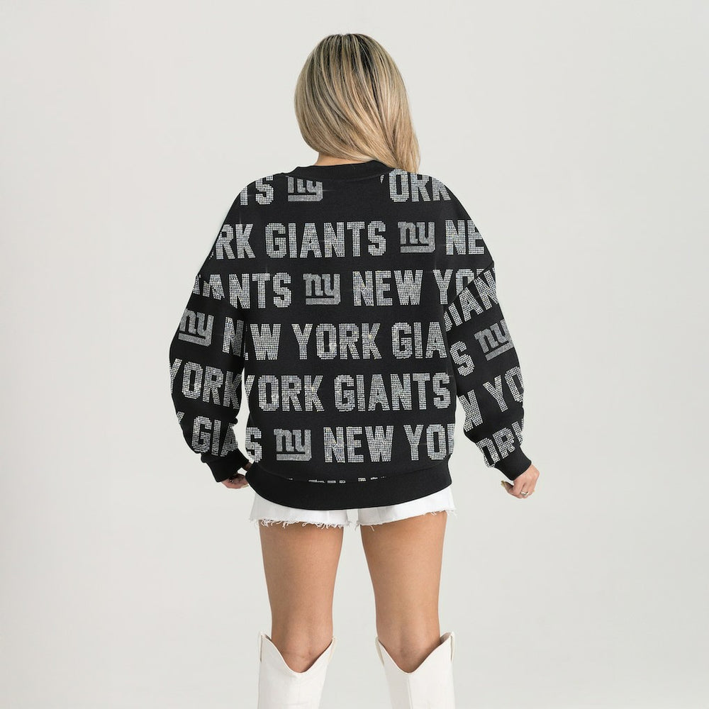 New York Giants Gameday Couture Women's Oversized Hype Era Rhinestone Text Sweatshirt Black - NFL