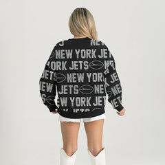 New York Jets Gameday Couture Women's Oversized Hype Era Rhinestone Text Sweatshirt Black - NFL