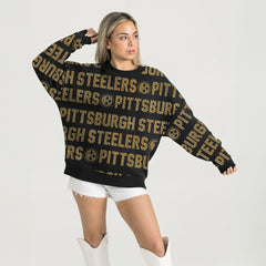 Pittsburgh Steelers Gameday Couture Women's Oversized Hype Era Rhinestone Text Sweatshirt Black - NFL