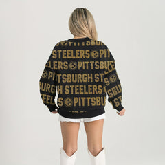 Pittsburgh Steelers Gameday Couture Women's Oversized Hype Era Rhinestone Text Sweatshirt Black - NFL