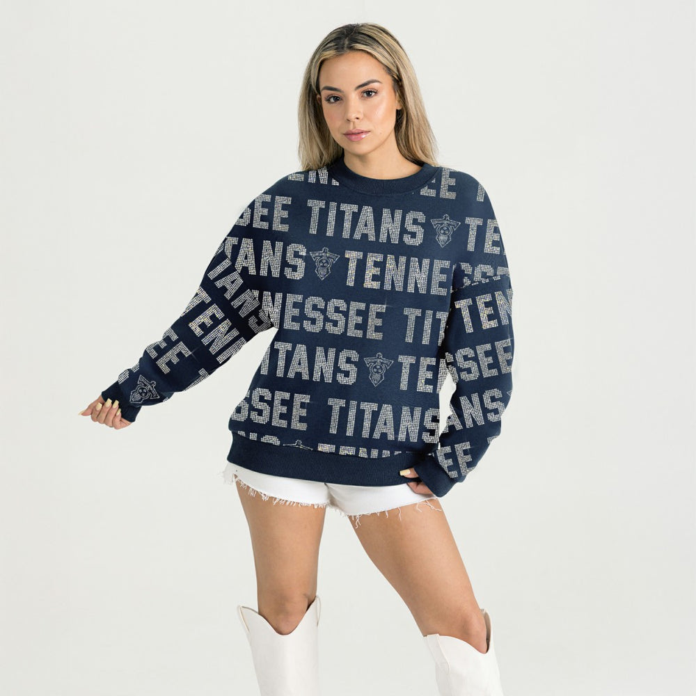 Tennessee Titans Gameday Couture Women's Oversized Hype Era Rhinestone Text Sweatshirt Navy - NFL
