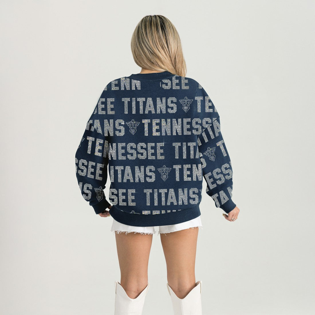 Tennessee Titans Gameday Couture Women's Oversized Hype Era Rhinestone Text Sweatshirt Navy - NFL