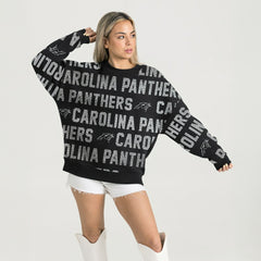 Carolina Panthers Gameday Couture Women's Oversized Hype Era Rhinestone Text Sweatshirt Black - NFL