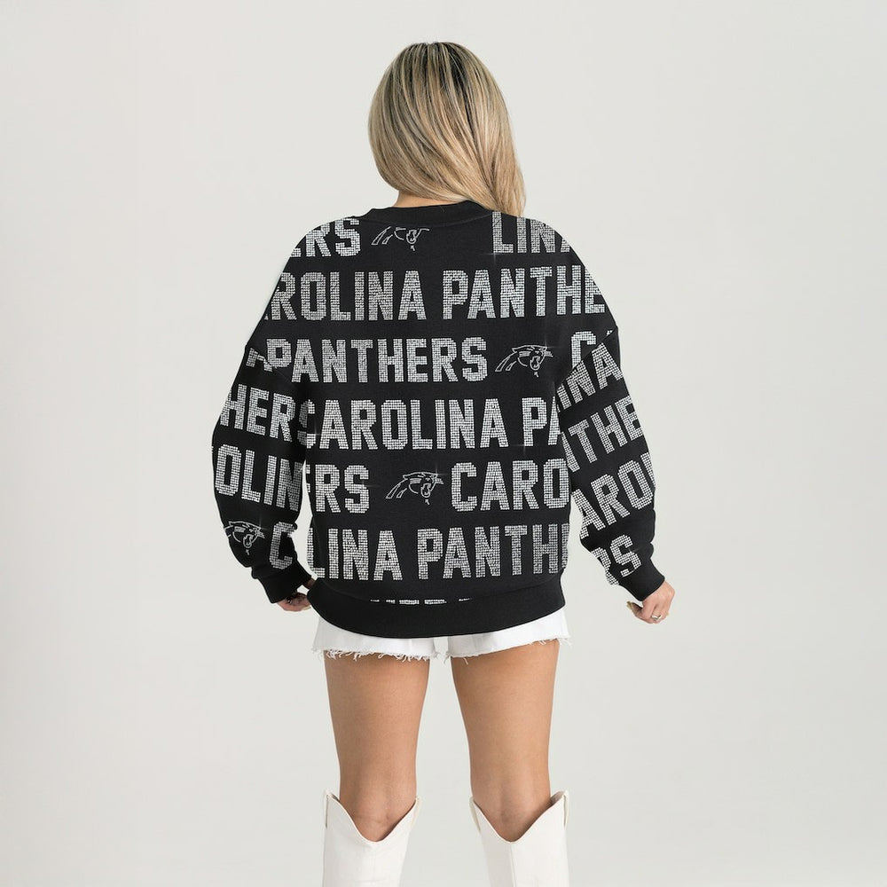 Carolina Panthers Gameday Couture Women's Oversized Hype Era Rhinestone Text Sweatshirt Black - NFL