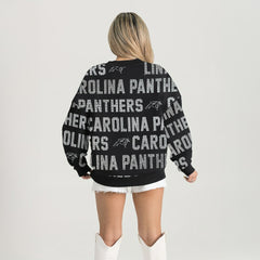Carolina Panthers Gameday Couture Women's Oversized Hype Era Rhinestone Text Sweatshirt Black - NFL