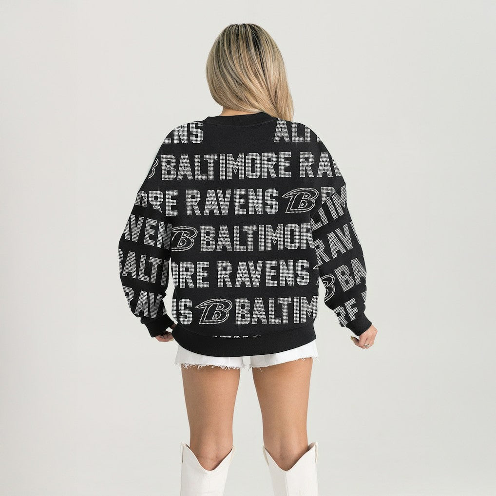 Baltimore Ravens Gameday Couture Women's Oversized Hype Era Rhinestone Text Sweatshirt Black - NFL