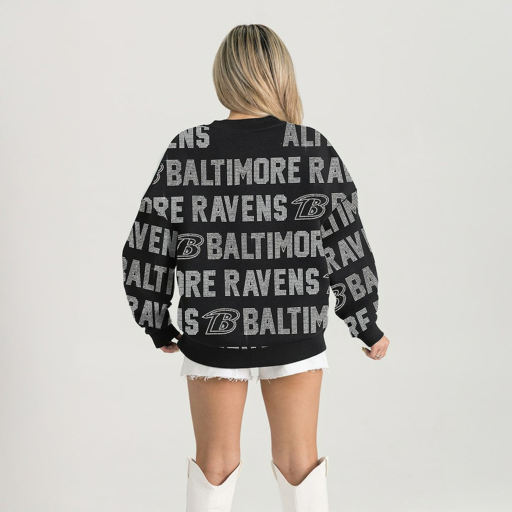 Baltimore Ravens Gameday Couture Women's Oversized Hype Era Rhinestone Text Sweatshirt Black - NFL