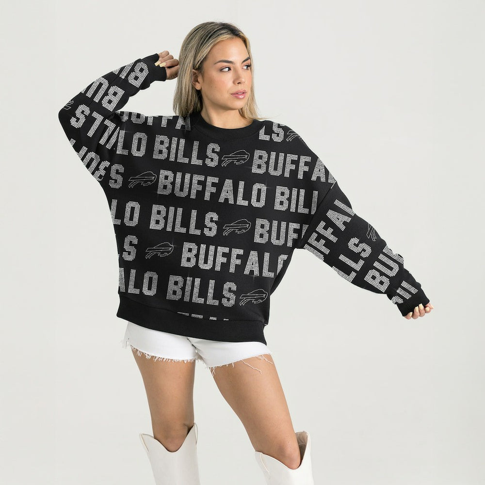 Buffalo Bills Gameday Couture Women's Oversized Hype Era Rhinestone Text Sweatshirt Black - NFL