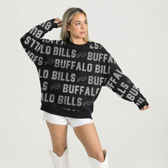 Buffalo Bills Gameday Couture Women's Oversized Hype Era Rhinestone Text Sweatshirt Black - NFL