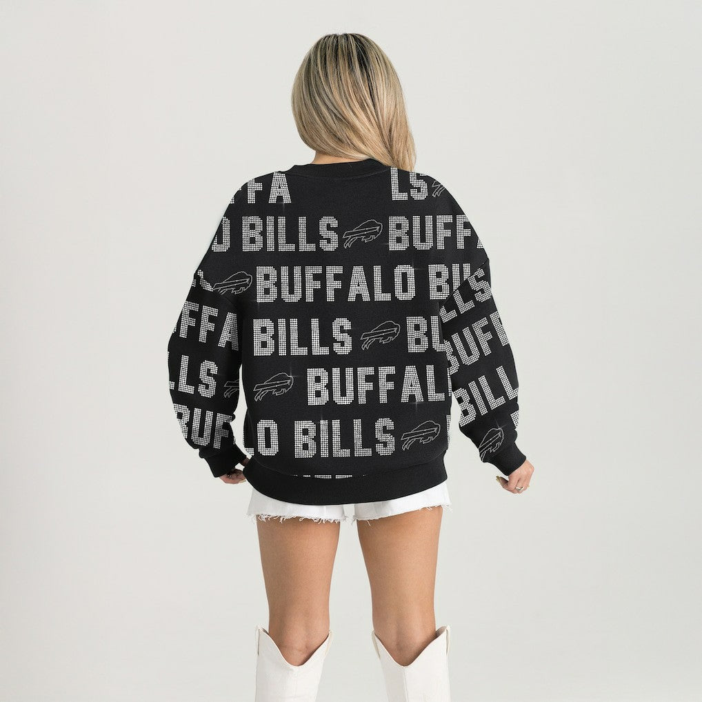 Buffalo Bills Gameday Couture Women's Oversized Hype Era Rhinestone Text Sweatshirt Black - NFL