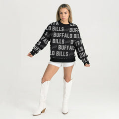 Buffalo Bills Gameday Couture Women's Oversized Hype Era Rhinestone Text Sweatshirt Black - NFL
