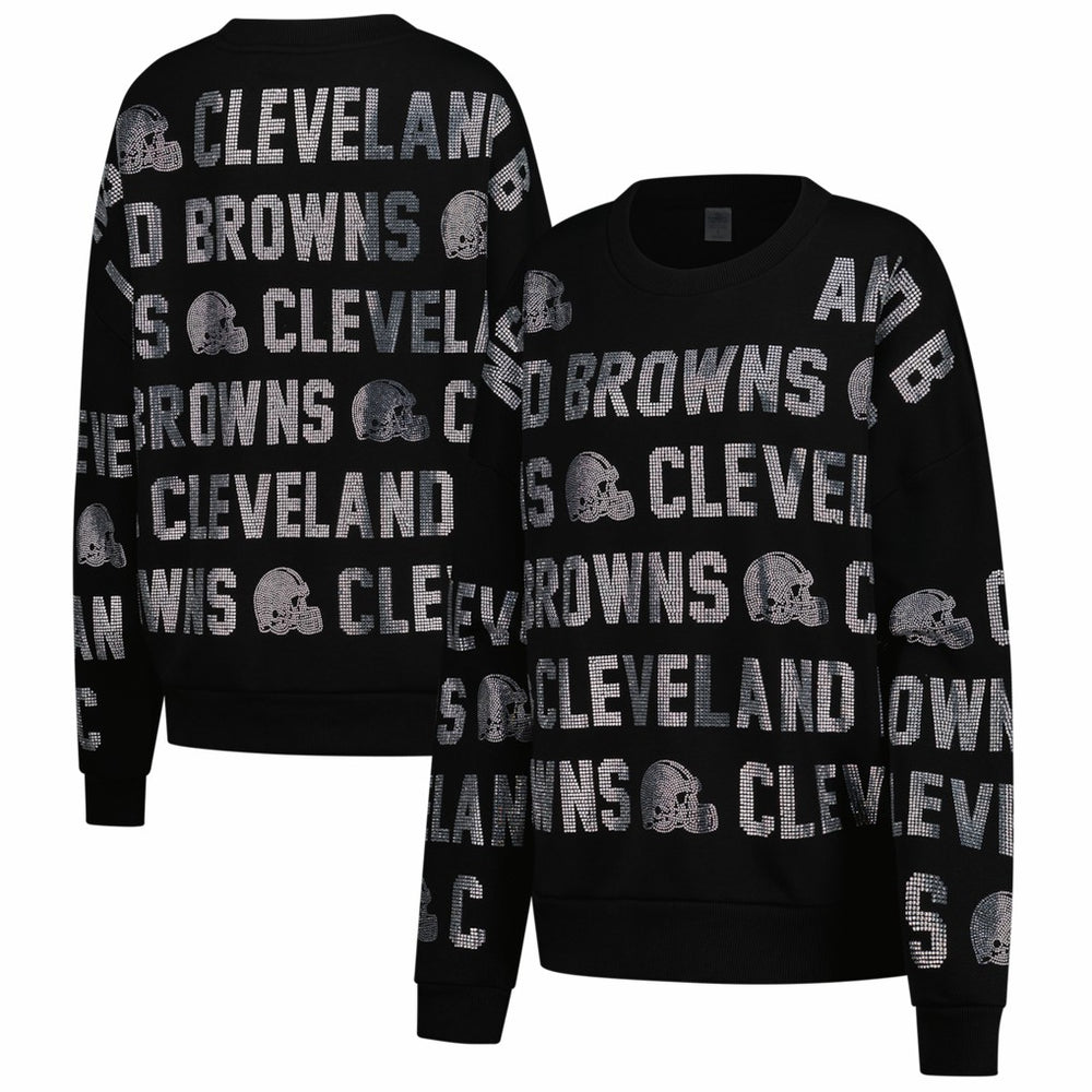 Cleveland Browns Gameday Couture Women's Oversized Hype Era Rhinestone Text Sweatshirt Black - NFL
