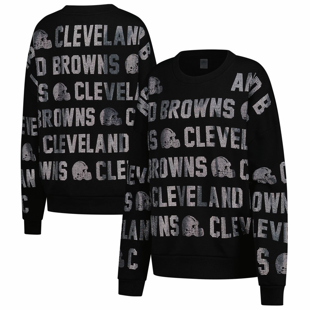 Cleveland Browns Gameday Couture Women's Oversized Hype Era Rhinestone Text Sweatshirt Black - NFL