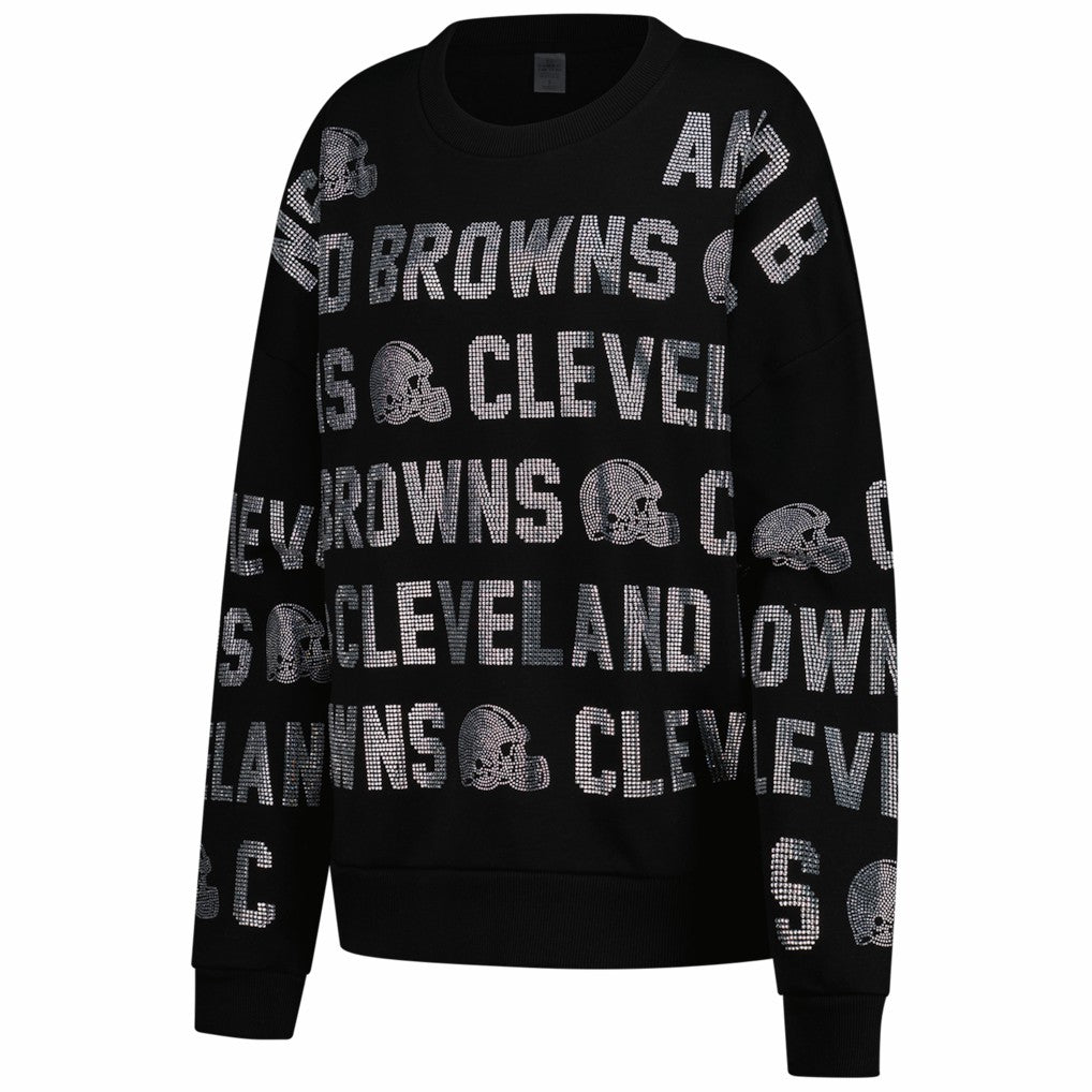 Cleveland Browns Gameday Couture Women's Oversized Hype Era Rhinestone Text Sweatshirt Black - NFL