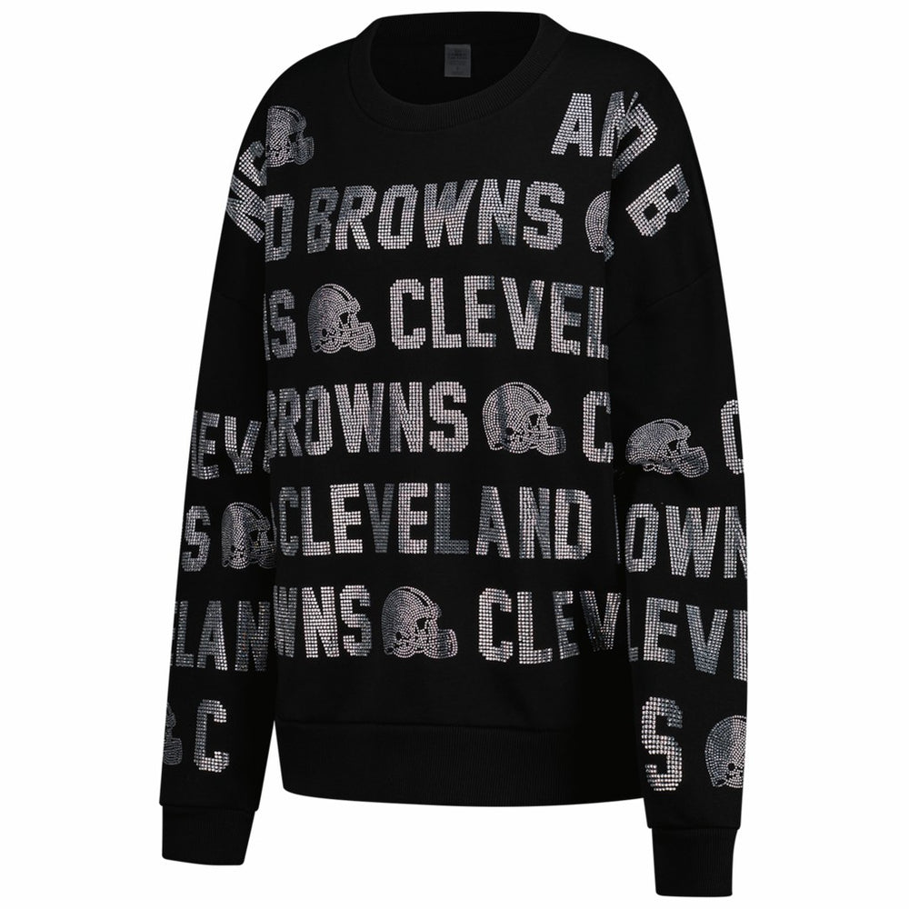 Cleveland Browns Gameday Couture Women's Oversized Hype Era Rhinestone Text Sweatshirt Black - NFL
