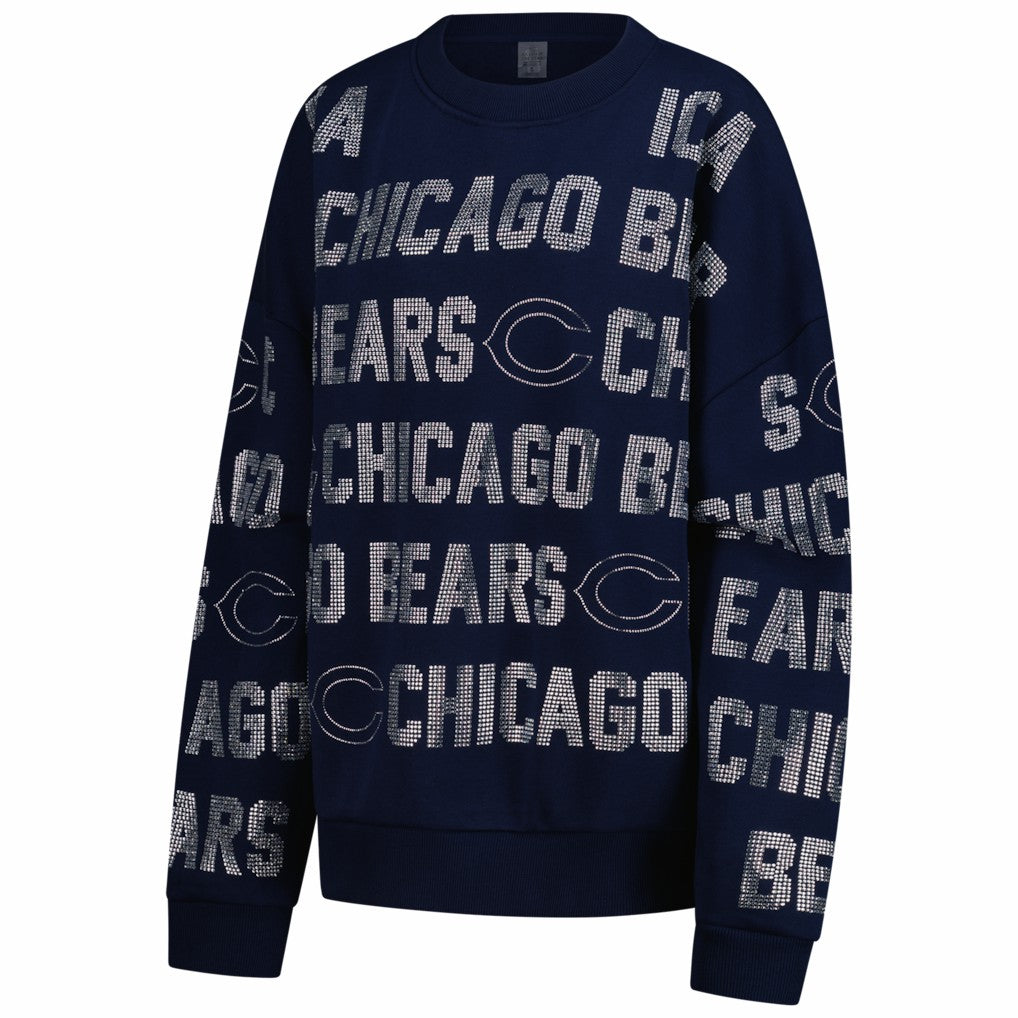 Chicago Bears Gameday Couture Women's Oversized Hype Era Rhinestone Text Sweatshirt Navy - NFL