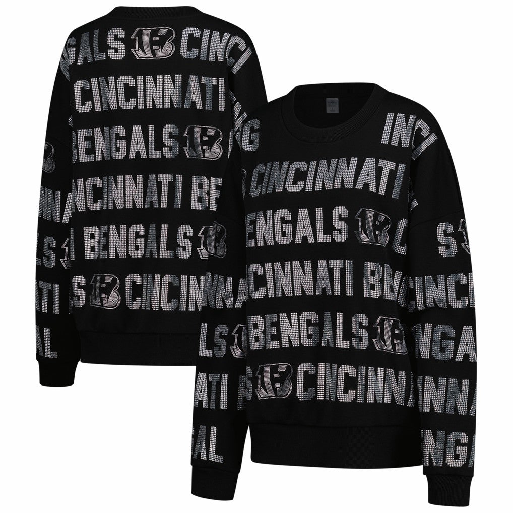 Cincinnati Bengals Gameday Couture Women's Oversized Hype Era Rhinestone Text Sweatshirt Black - NFL