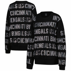Cincinnati Bengals Gameday Couture Women's Oversized Hype Era Rhinestone Text Sweatshirt Black - NFL