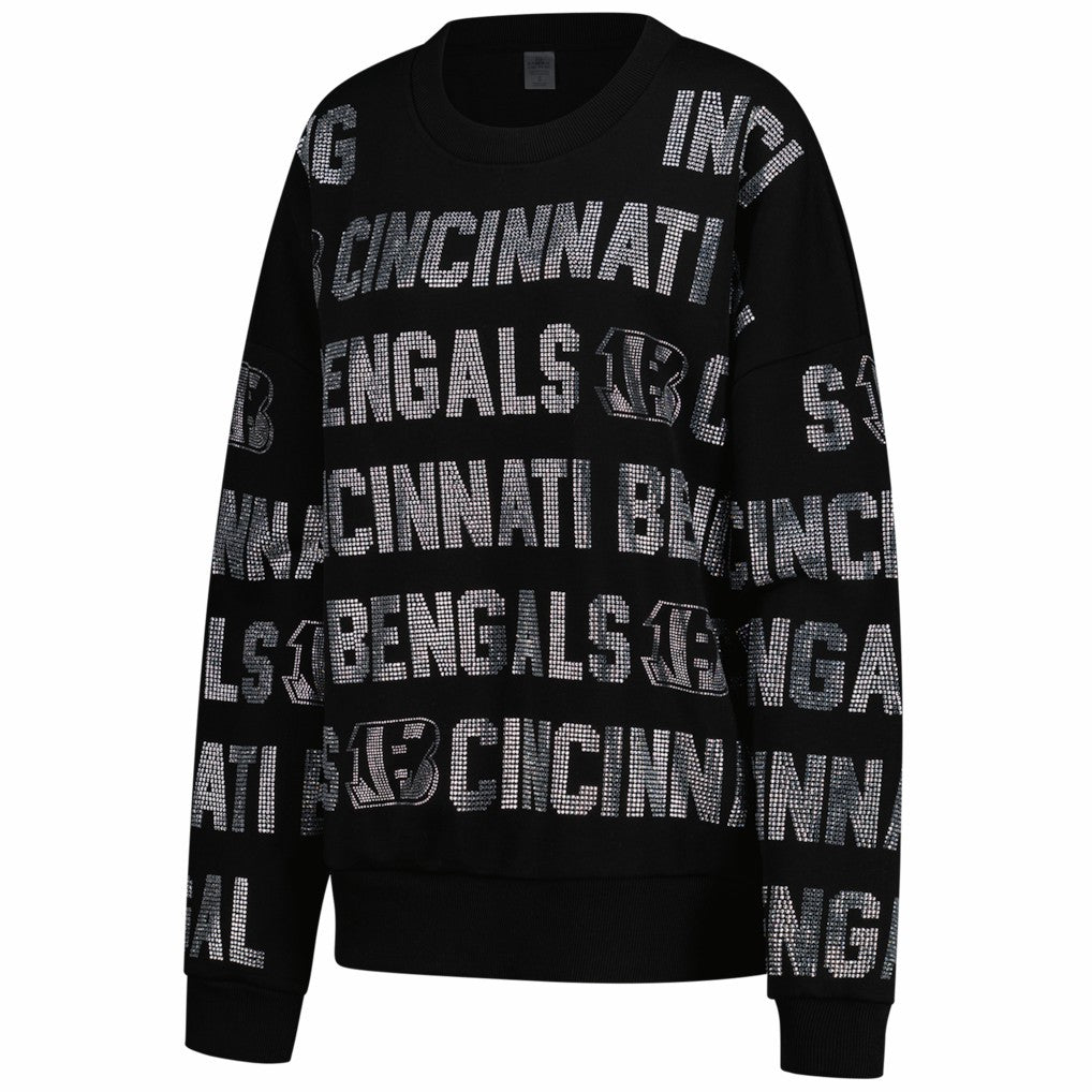 Cincinnati Bengals Gameday Couture Women's Oversized Hype Era Rhinestone Text Sweatshirt Black - NFL