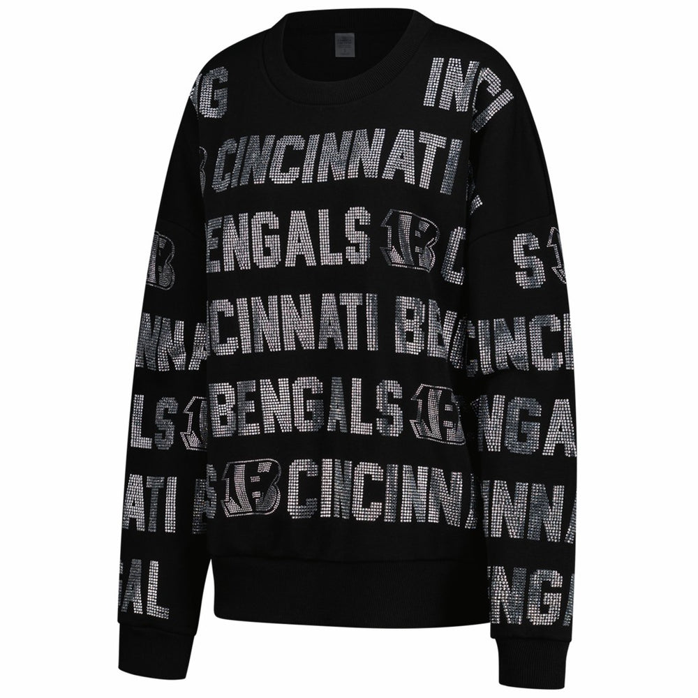 Cincinnati Bengals Gameday Couture Women's Oversized Hype Era Rhinestone Text Sweatshirt Black - NFL