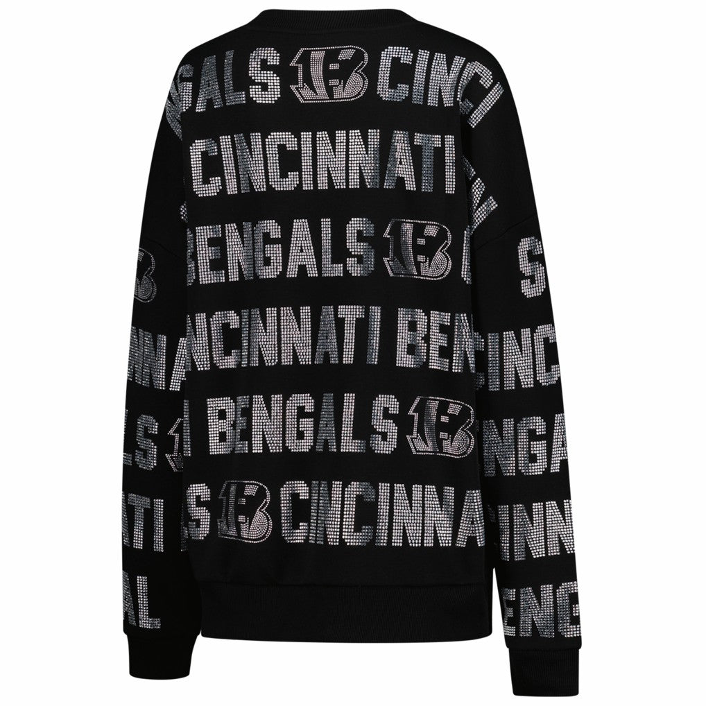 Cincinnati Bengals Gameday Couture Women's Oversized Hype Era Rhinestone Text Sweatshirt Black - NFL