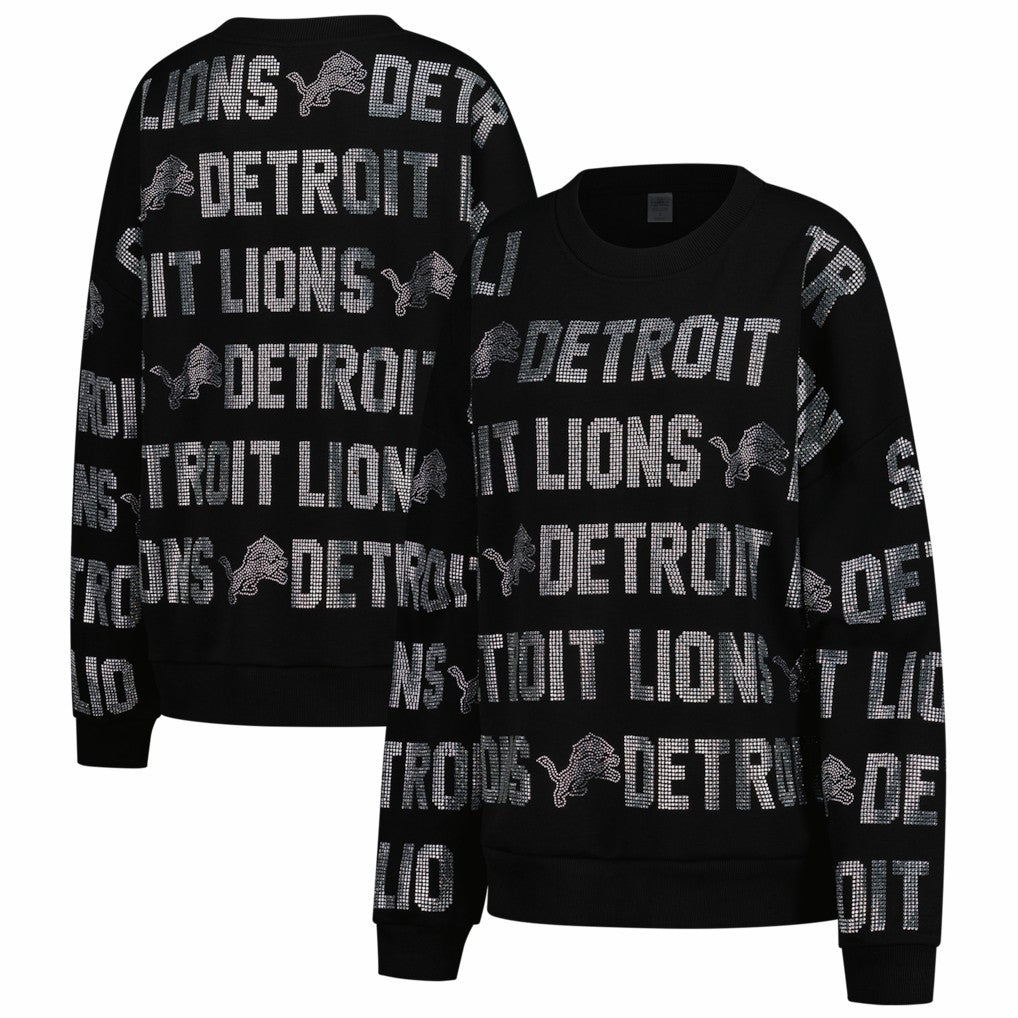 Detroit Lions Gameday Couture Women's Oversized Hype Era Rhinestone Text Sweatshirt Black - NFL