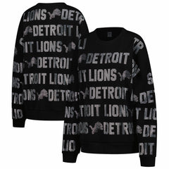 Detroit Lions Gameday Couture Women's Oversized Hype Era Rhinestone Text Sweatshirt Black - NFL