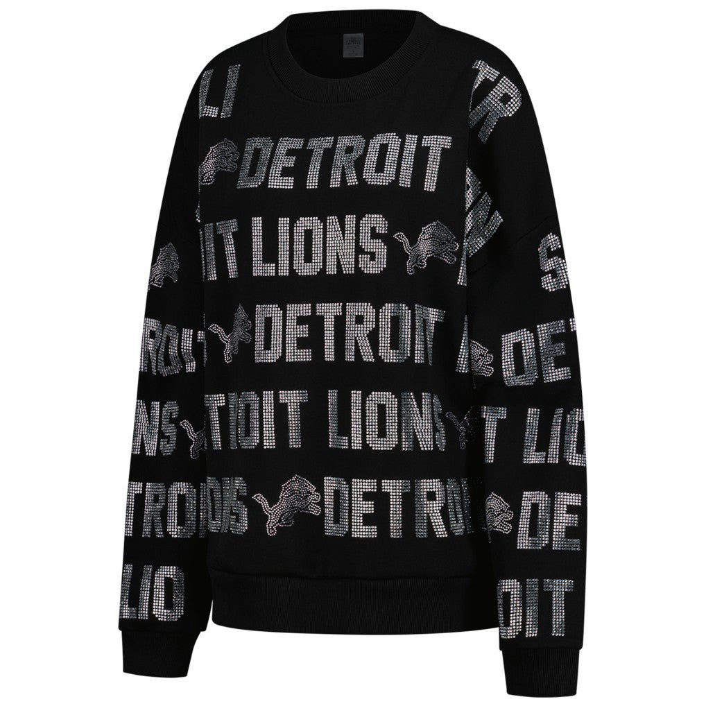 Detroit Lions Gameday Couture Women's Oversized Hype Era Rhinestone Text Sweatshirt Black - NFL
