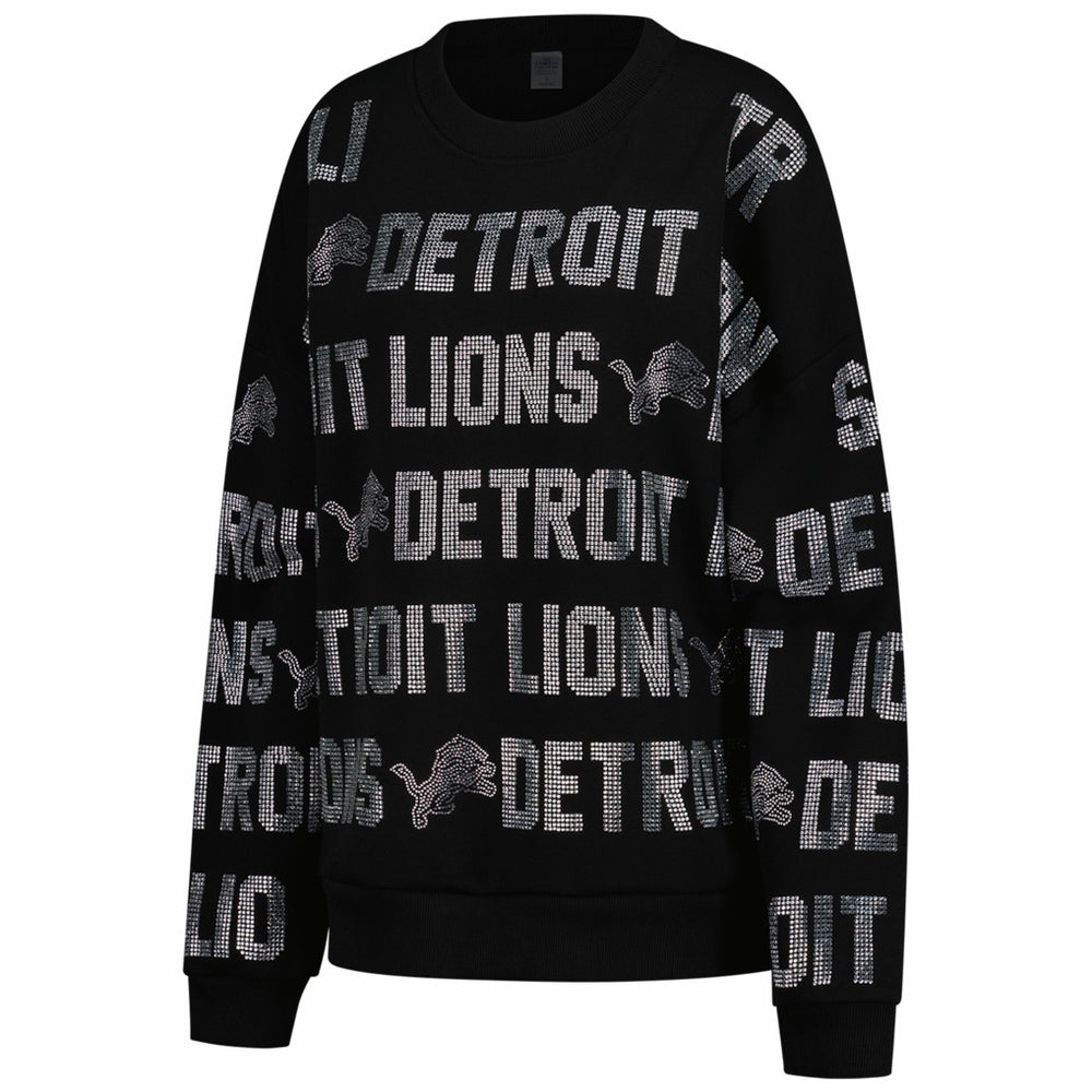 Detroit Lions Gameday Couture Women's Oversized Hype Era Rhinestone Text Sweatshirt Black - NFL