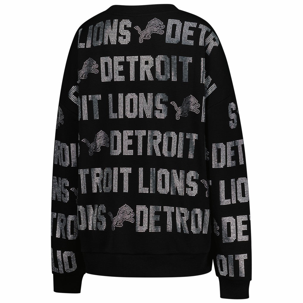 Detroit Lions Gameday Couture Women's Oversized Hype Era Rhinestone Text Sweatshirt Black - NFL