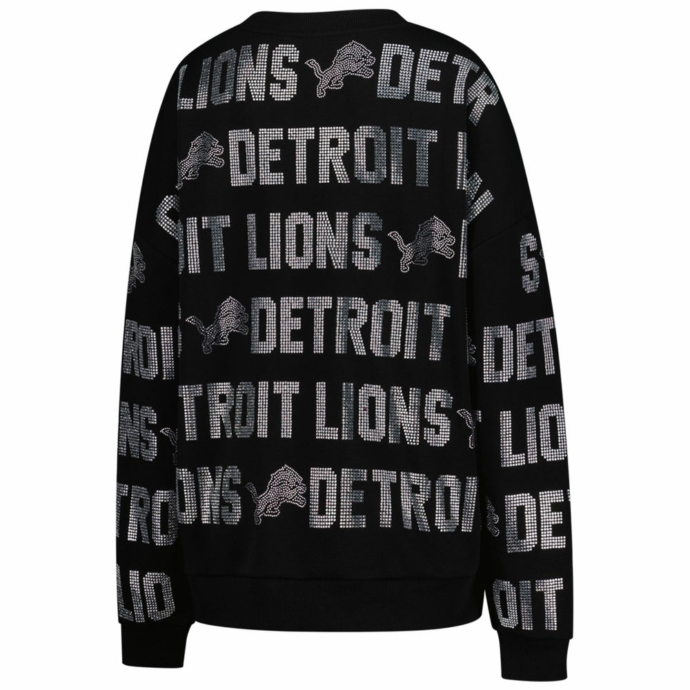 Detroit Lions Gameday Couture Women's Oversized Hype Era Rhinestone Text Sweatshirt Black - NFL