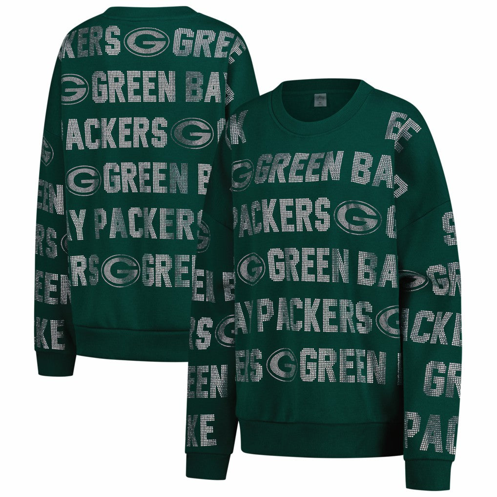 Green Bay Packers Gameday Couture Women's Oversized Hype Era Rhinestone Text Sweatshirt Green - NFL