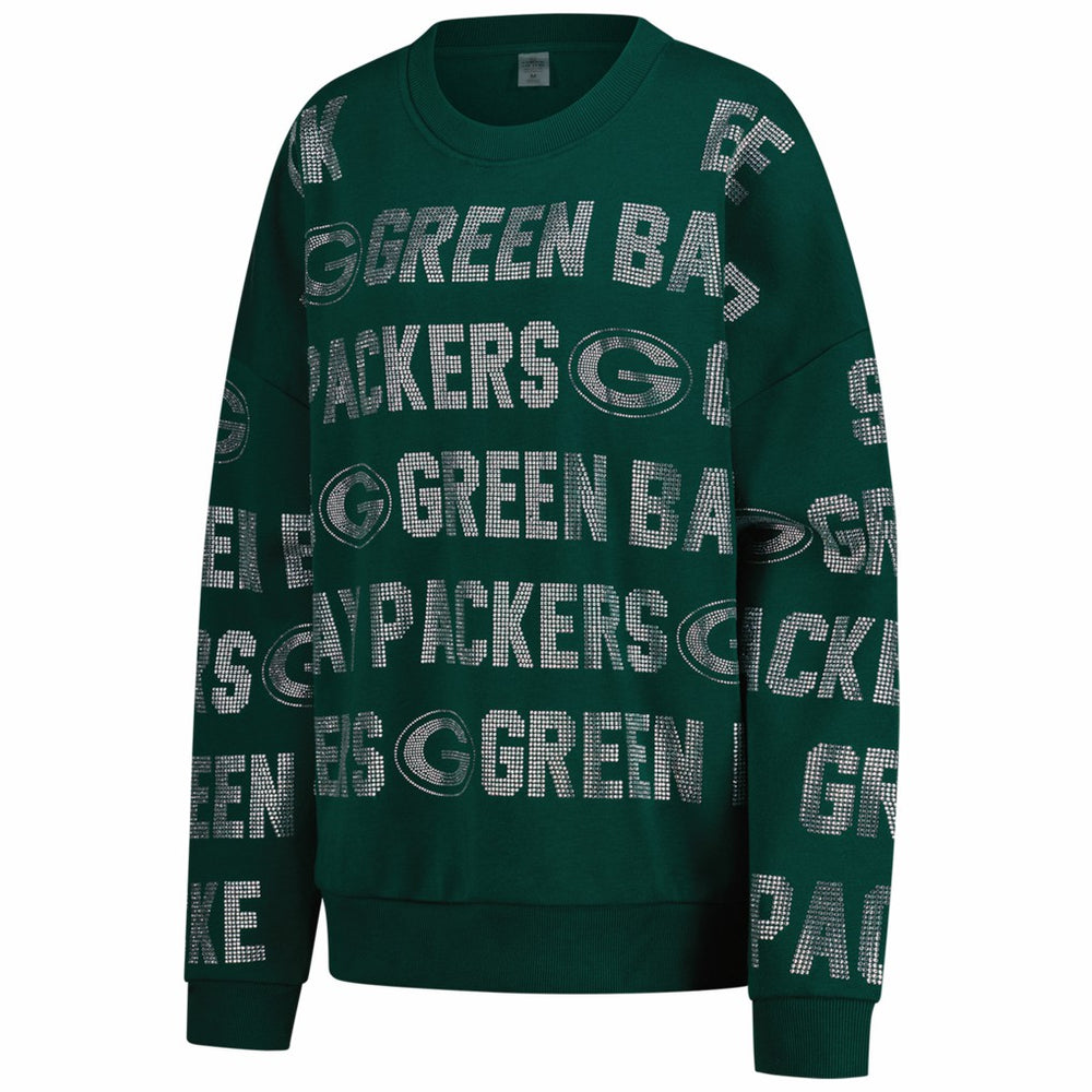 Green Bay Packers Gameday Couture Women's Oversized Hype Era Rhinestone Text Sweatshirt Green - NFL