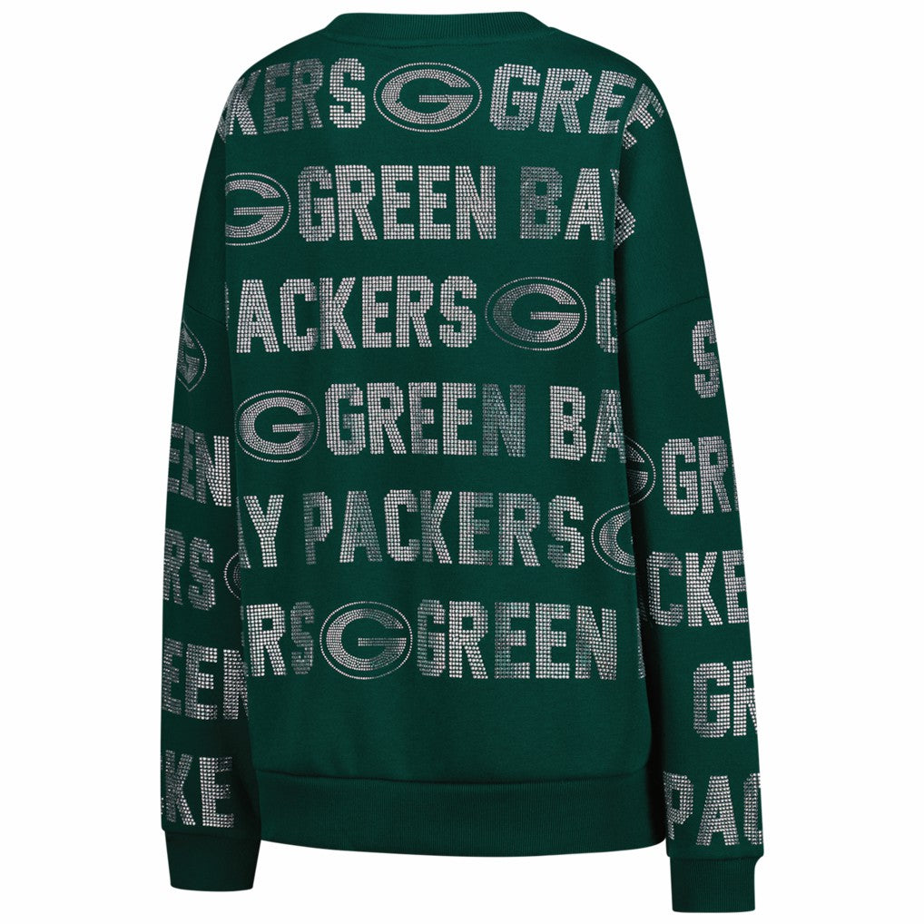 Green Bay Packers Gameday Couture Women's Oversized Hype Era Rhinestone Text Sweatshirt Green - NFL