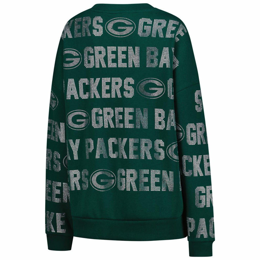 Green Bay Packers Gameday Couture Women's Oversized Hype Era Rhinestone Text Sweatshirt Green - NFL
