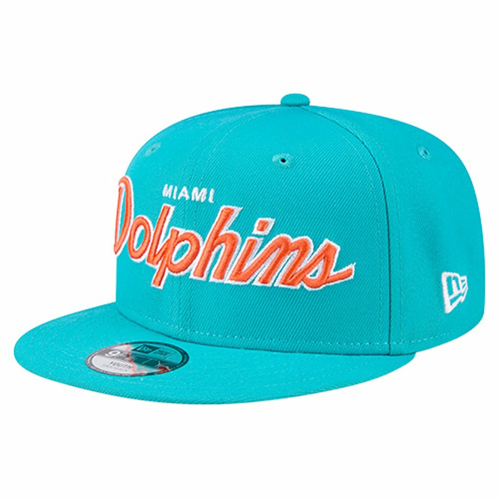 Miami Dolphins New Era Youth Main Script 9FIFTY Snapback Hat Aqua - NFL