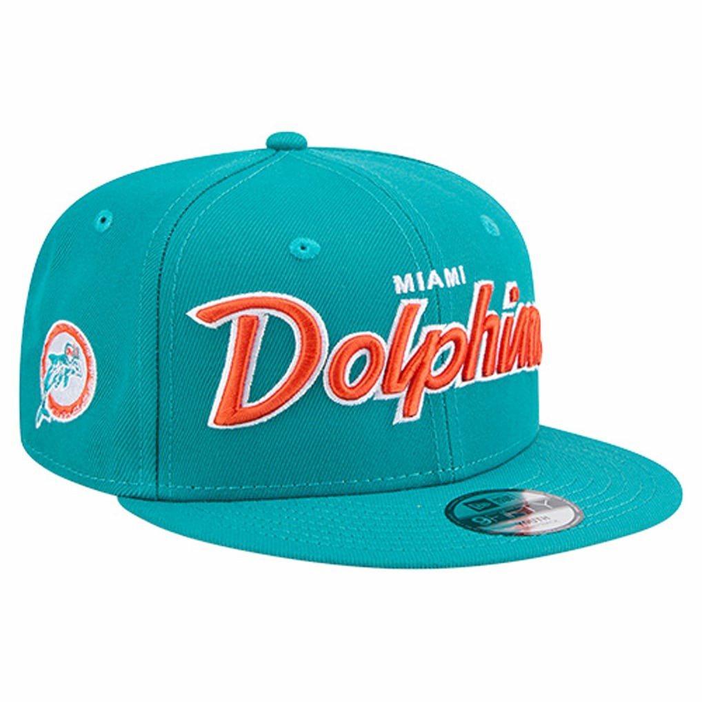 Miami Dolphins New Era Youth Main Script 9FIFTY Snapback Hat Aqua - NFL