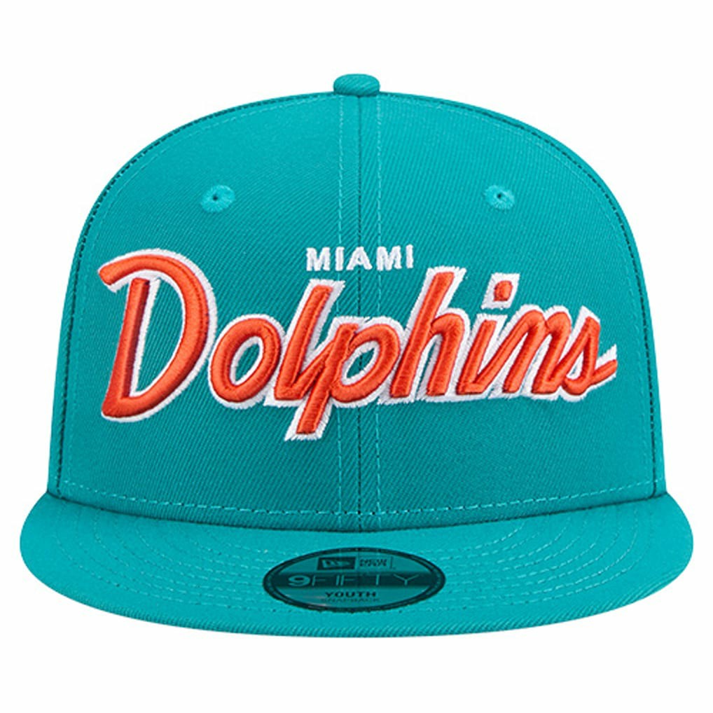 Miami Dolphins New Era Youth Main Script 9FIFTY Snapback Hat Aqua - NFL