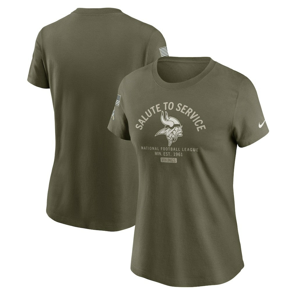 Minnesota Vikings Women's 2025 Salute to Service Sideline T-Shirt Olive - Nike