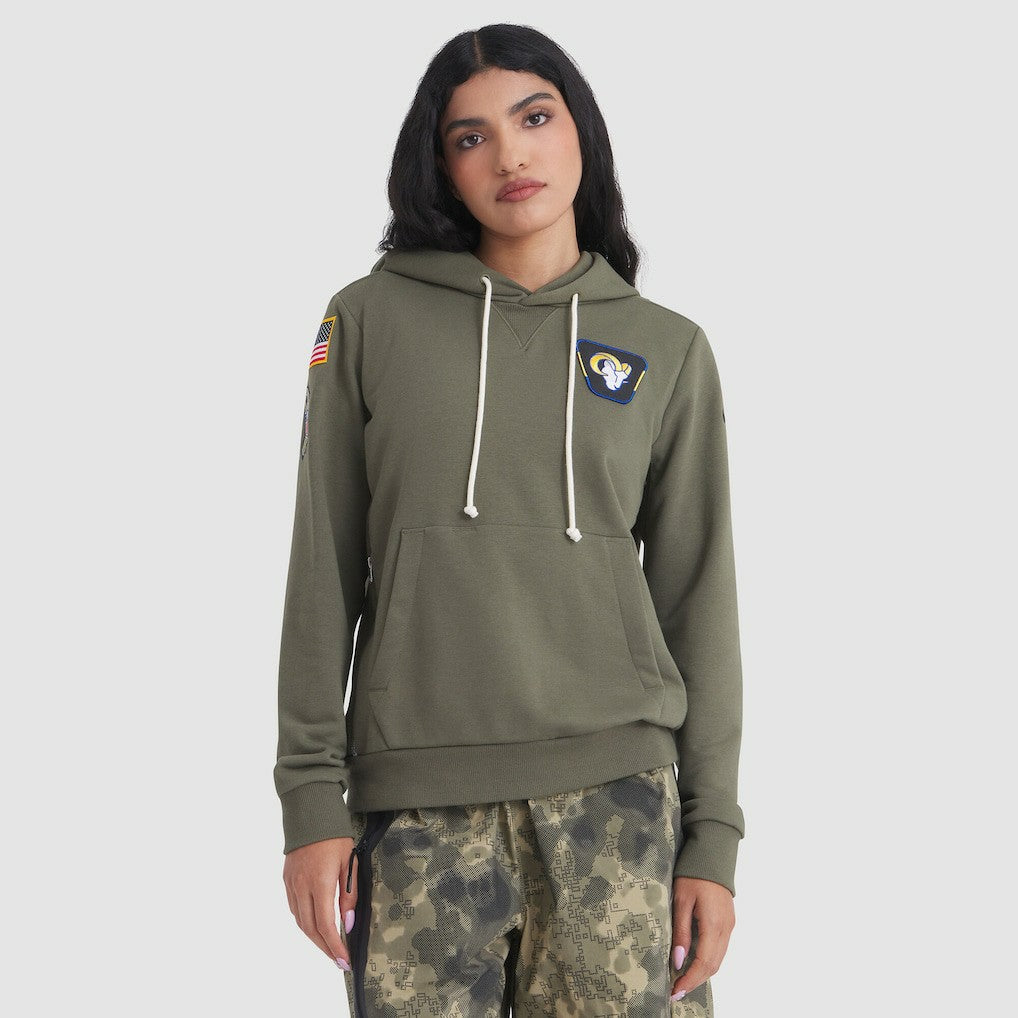 Los Angeles Rams Women's 2025 Salute to Service Sideline Standard Issue Dri-FIT Hoodie Olive - Nike