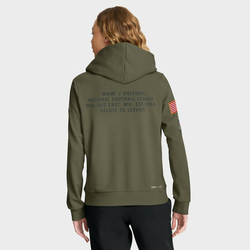 Miami Dolphins Women's 2025 Salute to Service Sideline Standard Issue Dri-FIT Hoodie Olive - Nike
