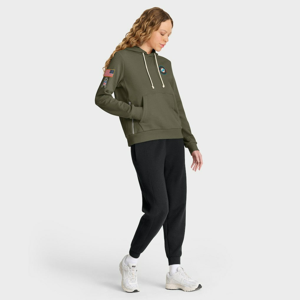 Miami Dolphins Women's 2025 Salute to Service Sideline Standard Issue Dri-FIT Hoodie Olive - Nike