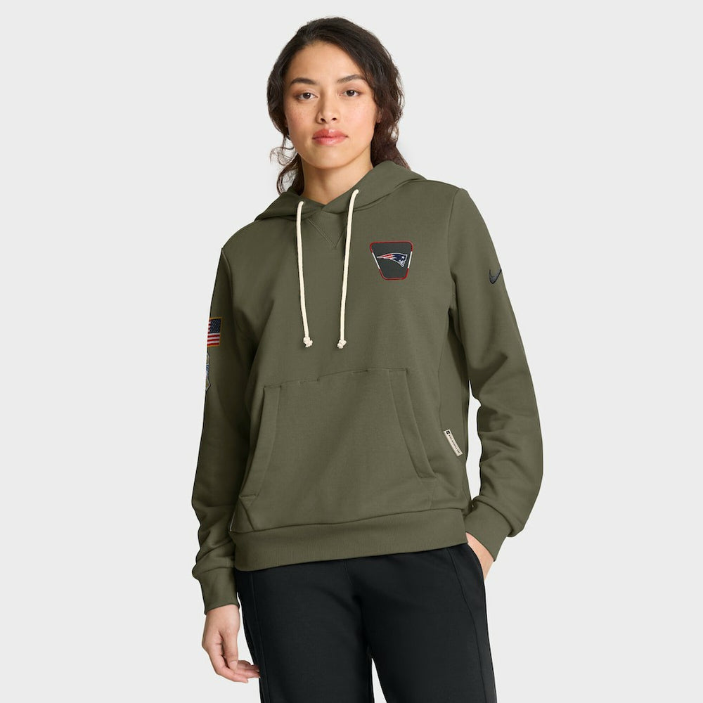 New England Patriots Women's 2025 Salute to Service Sideline Standard Issue Dri-FIT Hoodie Olive - Nike