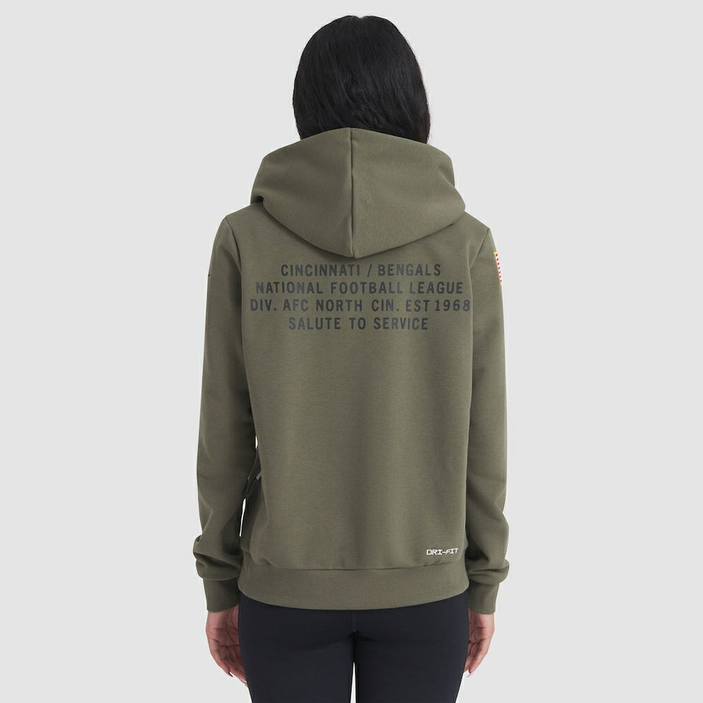 Cincinnati Bengals Women's 2025 Salute to Service Sideline Standard Issue Dri-FIT Hoodie Olive - Nike