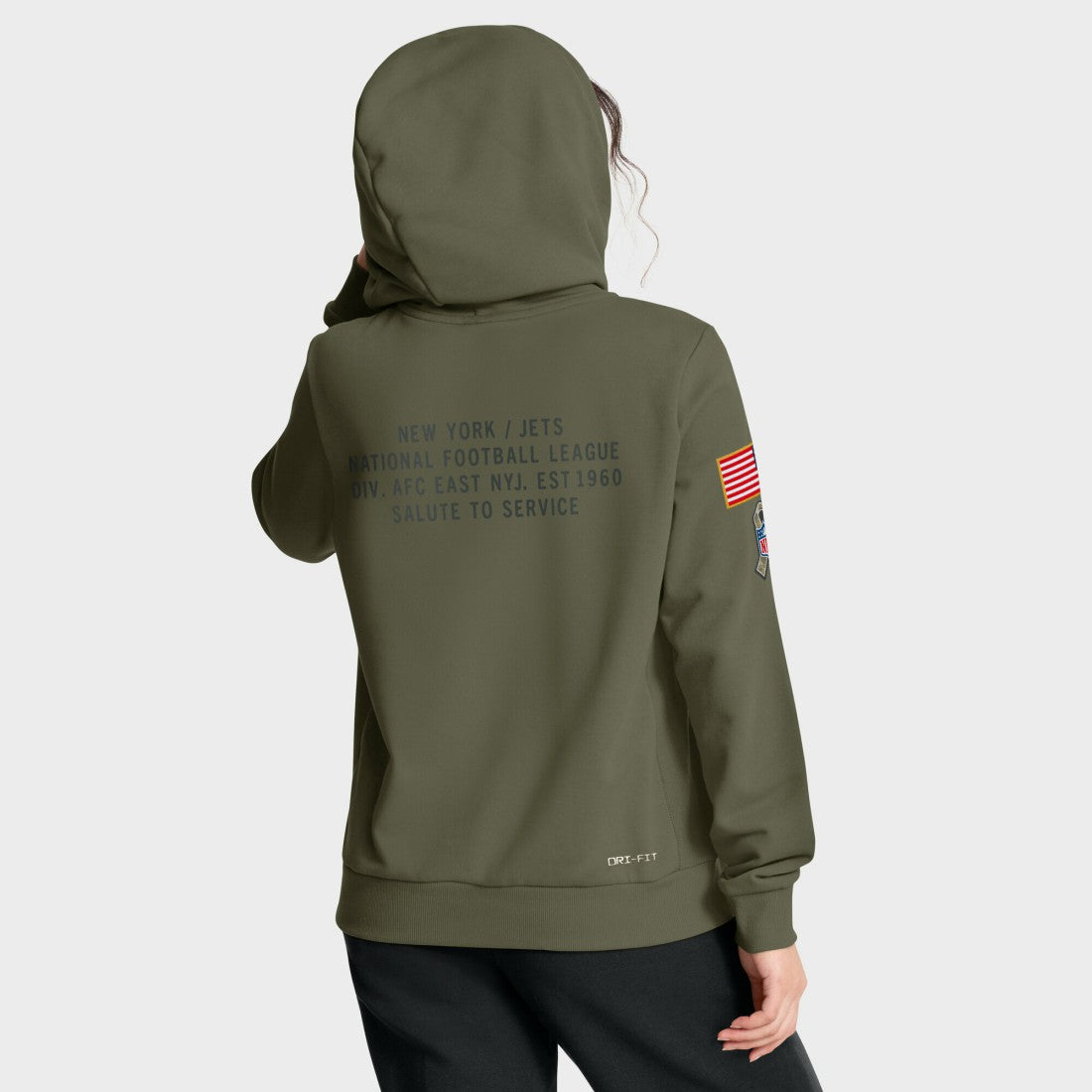 New York Jets Women's 2025 Salute to Service Sideline Standard Issue Dri-FIT Hoodie Olive - Nike