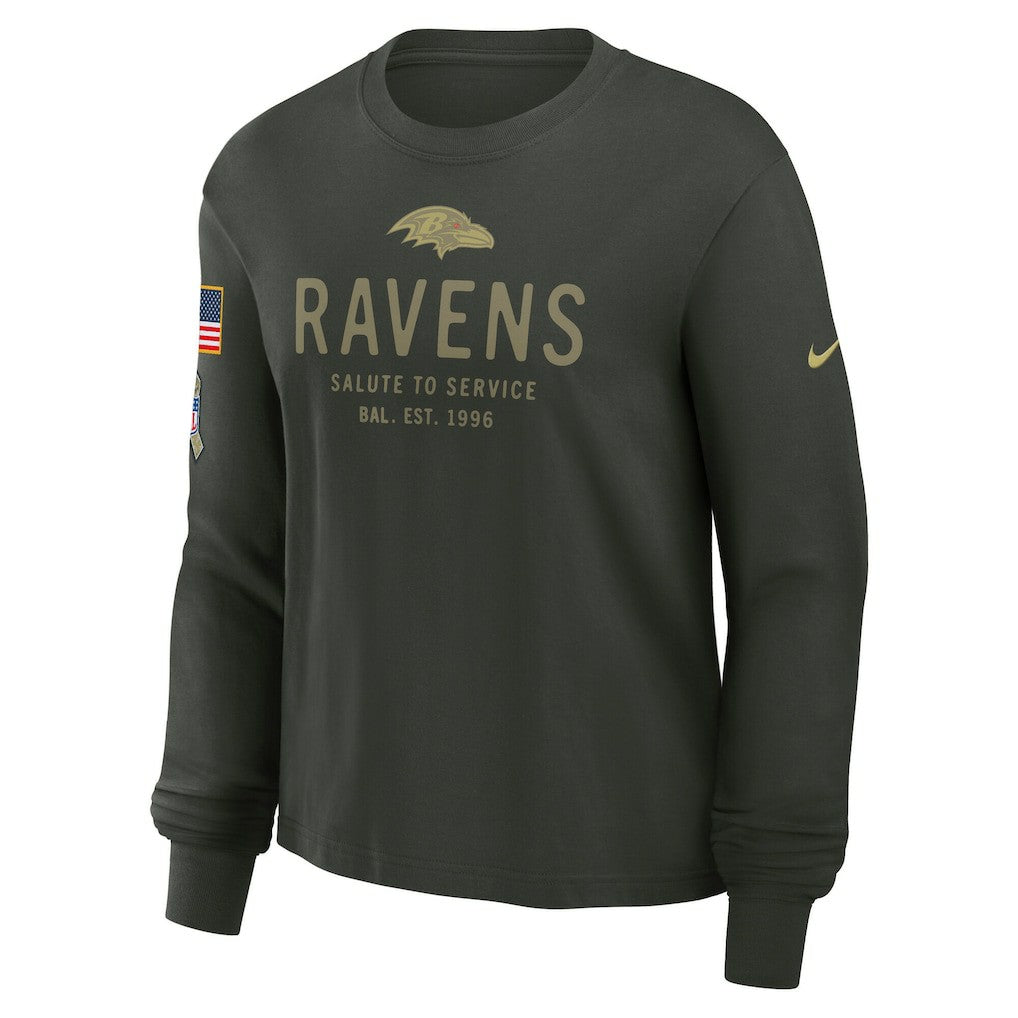 Baltimore Ravens Women's 2025 Salute to Service Sideline Dri-FIT Long Sleeve T-Shirt Dark Green - Nike