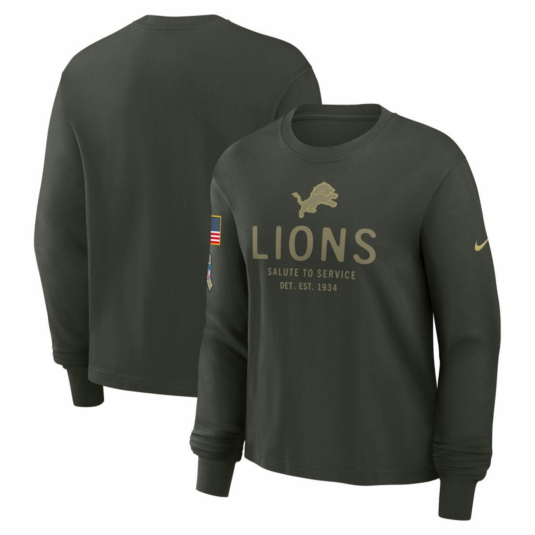 Detroit Lions Women's 2025 Salute to Service Sideline Dri-FIT Long Sleeve T-Shirt Dark Green - Nike