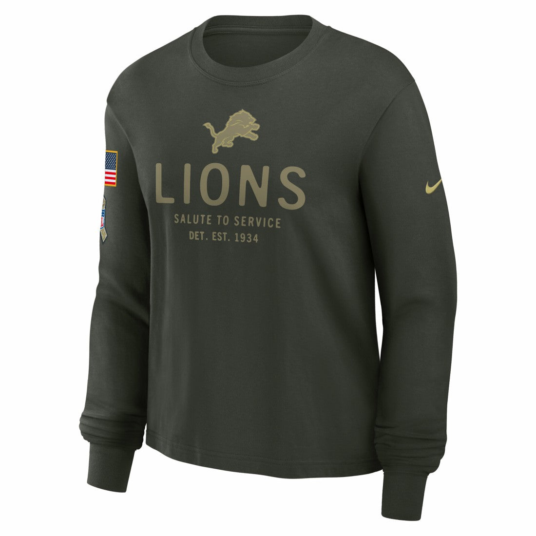 Detroit Lions Women's 2025 Salute to Service Sideline Dri-FIT Long Sleeve T-Shirt Dark Green - Nike