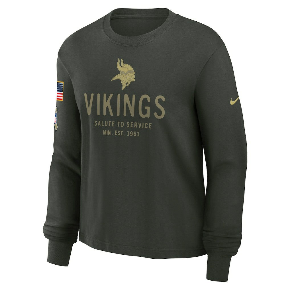 Minnesota Vikings Women's 2025 Salute to Service Sideline Dri-FIT Long Sleeve T-Shirt Dark Green - Nike