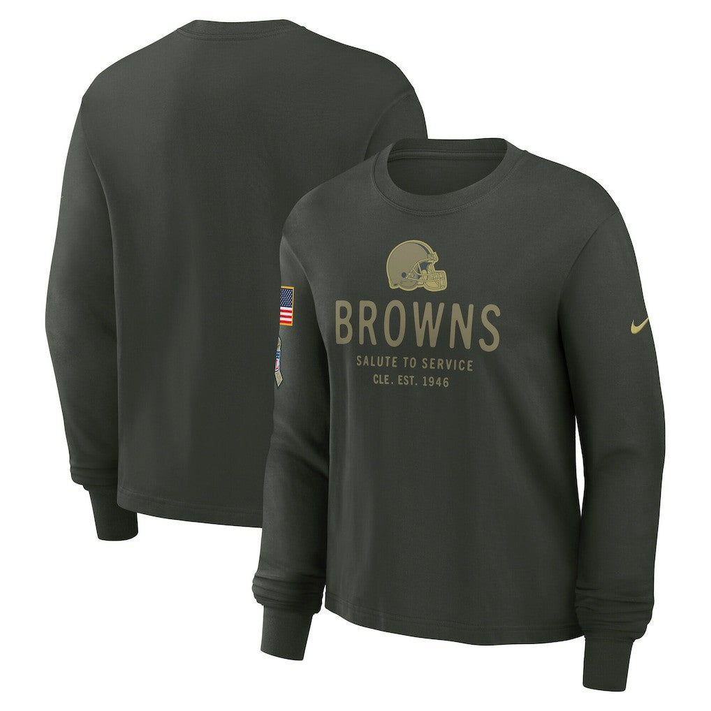 Cleveland Browns Women's 2025 Salute to Service Sideline Dri-FIT Long Sleeve T-Shirt Dark Green - Nike